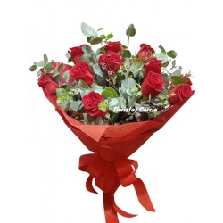 Bouquets 10 rosas eucalipto
